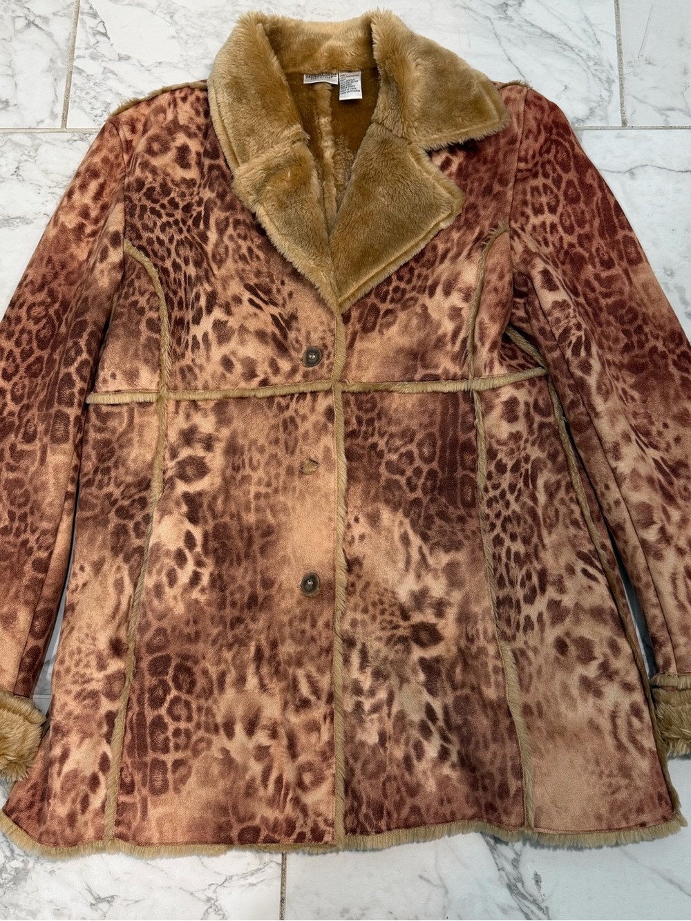 Newport News Brown & Tan Leopard Teddy Jacket with Faux Fur Collar